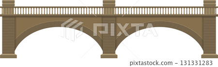 Elevated stone bridge with arches spanning a dark void, showcasing architectural design and structure. 131331283