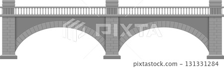A gray stone bridge spans an unseen space, with a detailed balustrade and two visible arches. 131331284