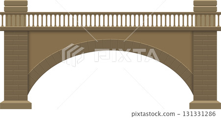 Stone bridge with arched span and balustrade railing, showcasing architectural design and construction. Stone bridge with arched span and balustrade railing, showcasing architectural design and construction. 131331286