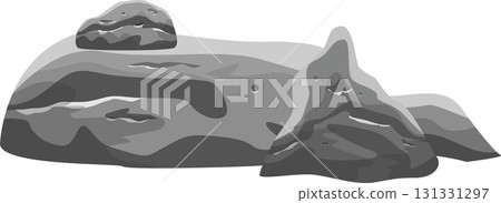 A large, gray rock formation with a smaller rock balanced on top, showcasing natural textures. A large, gray rock formation with a smaller rock balanced on top, showcasing natural textures. 131331297
