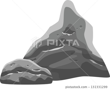 Illustration depicting several large rocks, rendered in various shades of gray, against a dark backdrop. Illustration depicting several large rocks, rendered in various shades of gray, against a dark backdrop. 131331299