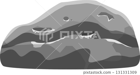 A multi-layered, grayscale rock formation with varying shades. The rock has a smooth texture. 131331309