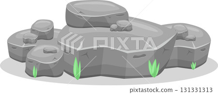 A cluster of grey rocks with grass sprouts create a natural, stony formation in the wild. 131331313