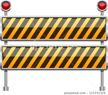 Barrier with yellow and black stripes signals caution. Red lights indicate a potential hazard. Barrier with yellow and black stripes signals caution. Red lights indicate a potential hazard. 131331329