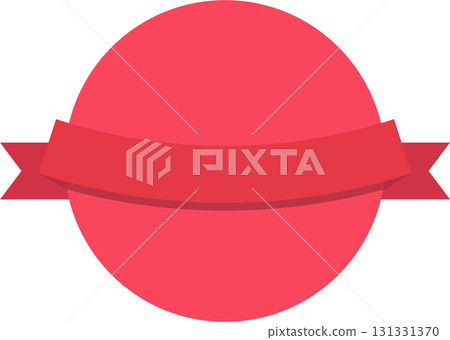 A flat design illustration features a red round badge emblem with a ribbon across the middle. A flat design illustration features a red round badge emblem with a ribbon across the middle. 131331370