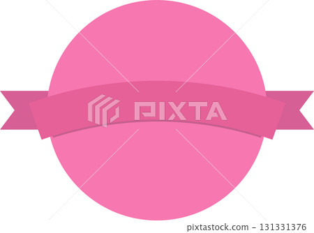 A pink circle with a matching banner stretching across it on a black background. A pink circle with a matching banner stretching across it on a black background. 131331376