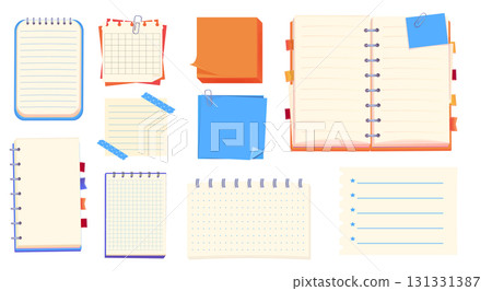 Notes pages reminder. Bulletin paper, lined list set, notebook office or school blank notebook for homework and exercises. Sticky stickers reminders, notebook clippings, stationery, planner, Notes pages reminder. Bulletin paper, lined list set, notebook office or school blank notebook for homework and exercises. Sticky stickers reminders, notebook clippings, stationery, planner, 131331387