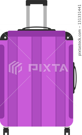 Upright purple suitcase with extended handle ready for travel, featuring rollers and smooth finish. 131331441