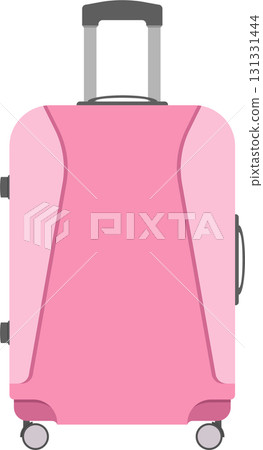 A pink rolling suitcase with a grey retractable handle ready for travel and adventure. A pink rolling suitcase with a grey retractable handle ready for travel and adventure. 131331444