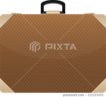 Classic brown suitcase with textured surface, metal corners, and a black handle, ready for travel. 131331455