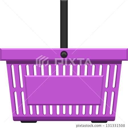 A purple shopping basket with a black handle sits against a dark background for a minimalist look. A purple shopping basket with a black handle sits against a dark background for a minimalist look. 131331508