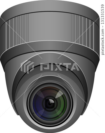 Illustration of a security camera. The camera is gray and has a wide lens. Surveillance. 131331539