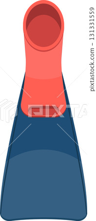 A cartoon image of a swim fin or flipper with a blue blade and coral-colored foot pocket. 131331559