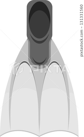 Illustration of a gray swim fin, used for underwater swimming, featuring a black background. 131331560
