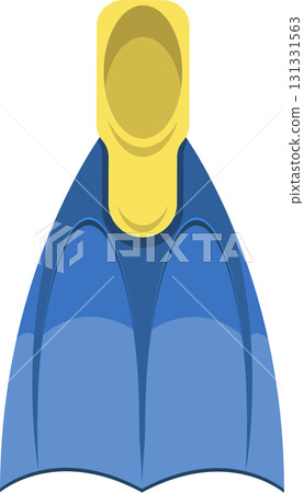 A blue swim fin with a yellow foot pocket ready for underwater exploration and water activities. A blue swim fin with a yellow foot pocket ready for underwater exploration and water activities. 131331563
