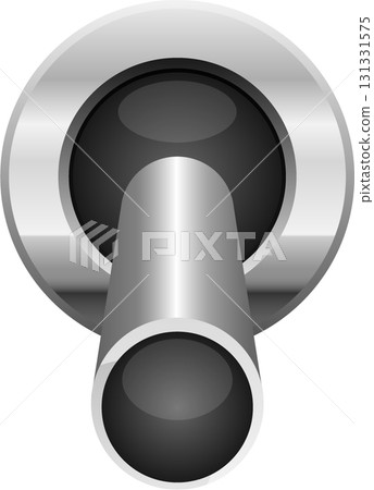 A metallic knob with a cylindrical shape protruding from a rounded base with a polished finish. A metallic knob with a cylindrical shape protruding from a rounded base with a polished finish. 131331575
