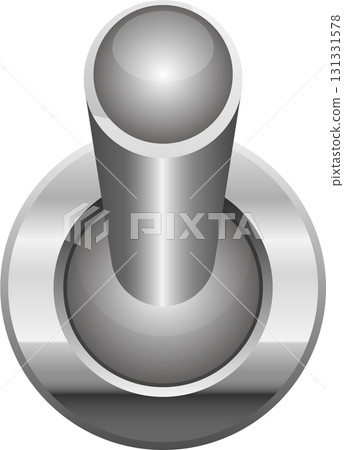 A metallic silver toggle switch is positioned against a stark black background, showcasing industrial design. A metallic silver toggle switch is positioned against a stark black background, showcasing industrial design. 131331578
