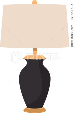 A bedside lamp with a tan shade and a dark-colored vase-shaped base, a cozy reading light. A bedside lamp with a tan shade and a dark-colored vase-shaped base, a cozy reading light. 131331623