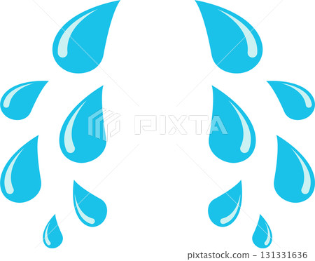 Illustration showing symmetrical blue tear drops of water falling on a black background. 131331636