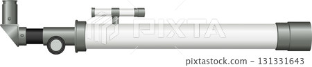 Illustration of a telescope used for astronomical observation, depicted against a black backdrop. 131331643