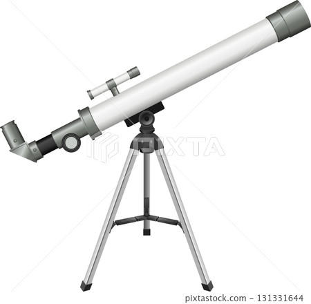 Telescope on a tripod with lens and other parts. Astronomy equipment for science and observing. 131331644