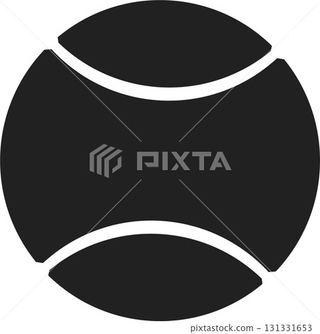 A solid black stylized ball with curved lines against a black background illustration. 131331653