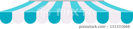 Striped awning, blue and white fabric forming a decorative roof over an outdoor storefront. Striped awning, blue and white fabric forming a decorative roof over an outdoor storefront. 131331666