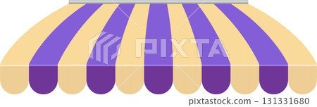 Stripped awning with purple and tan. Provides shade and weather protection for a business space. 131331680