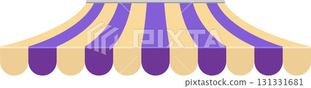 Striped awning in purple and beige, architectural design provides shade and adds visual interest. Striped awning in purple and beige, architectural design provides shade and adds visual interest. 131331681