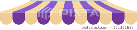 A vibrant shop awning with alternating beige and purple stripes, creating a classic storefront appeal. 131331682