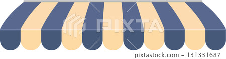 A blue and light-yellow striped awning casts a cool shade over a storefront or market stand. A blue and light-yellow striped awning casts a cool shade over a storefront or market stand. 131331687