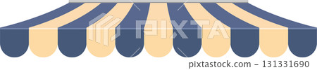 Stripped awning with blue and beige coloring. The image has a grey trim on top the awning. Stripped awning with blue and beige coloring. The image has a grey trim on top the awning. 131331690