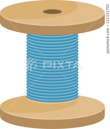 Wooden spool with blue thread: Crafting essential, DIY projects, sewing, textile art. Wooden spool with blue thread: Crafting essential, DIY projects, sewing, textile art. 131331703