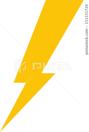 A striking yellow lightning bolt symbol diagonally angled against a stark black background. A striking yellow lightning bolt symbol diagonally angled against a stark black background. 131331720