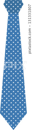 A blue necktie with a pattern of repeating light blue dots, business or formal wear accessory. 131331807