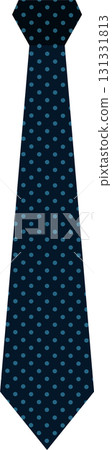 A dark blue tie with light blue polka dots on a black background, long and angular style 131331813