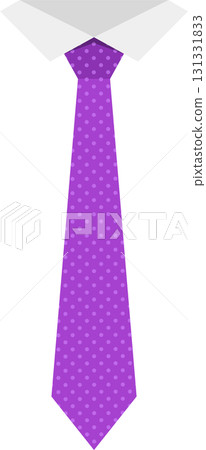 A purple tie with small light purple dots, displayed with a white collar; professional attire. 131331833
