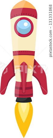 Cartoon rocket ship launching into space, vibrant colors and classic design. Adventure awaits! Cartoon rocket ship launching into space, vibrant colors and classic design. Adventure awaits! 131331868