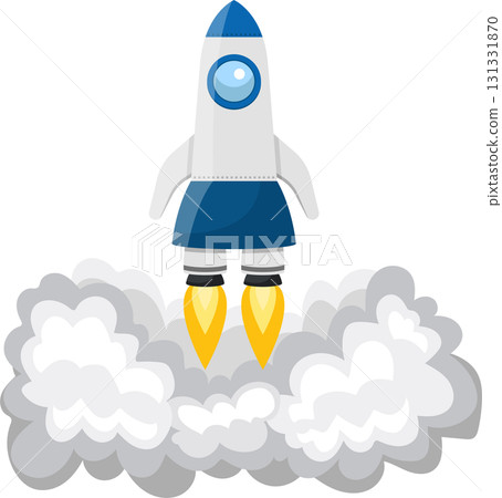 Cartoon rocket launching, billowing smoke and fire propulsion, ready for interstellar travel Cartoon rocket launching, billowing smoke and fire propulsion, ready for interstellar travel 131331870