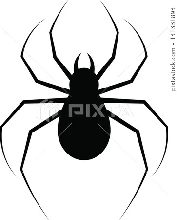 Silhouette of a spider. An eight legged arachnid with bulbous body on a stark black background. Silhouette of a spider. An eight legged arachnid with bulbous body on a stark black background. 131331893