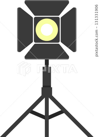 Isolated illustration of a studio light with a yellow bulb, mounted on a tripod stand. Isolated illustration of a studio light with a yellow bulb, mounted on a tripod stand. 131331906