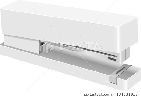 A pristine white stapler sits on a black surface, ready for office or personal stationery use. 131331913