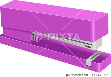 A vibrant, pink stapler sits ready to bind documents, showcasing a tool for paper management. 131331916