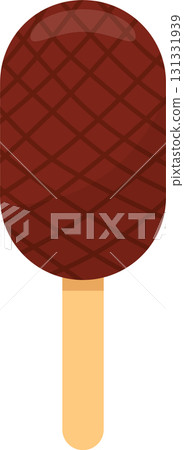Brown confection on a stick. Oval dessert with diamond pattern on a light-colored stick. 131331939
