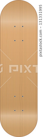 A skateboard deck made of wood with mounting holes ready for trucks and wheels.  Plain style. 131331995