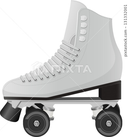 A classic white roller skate with black wheels and toe stop for retro skating fun and recreation. 131332001