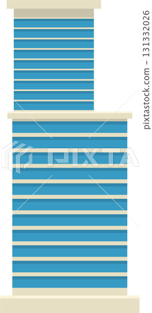 Illustration of a contemporary office building with horizontal architectural lines and flat design. 131332026