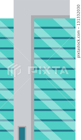 Modern architecture featuring a tall building with blue glass windows and a central gray column. Modern architecture featuring a tall building with blue glass windows and a central gray column. 131332030