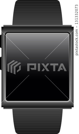 Modern smartwatch with a dark screen, showcasing a sleek design and digital interface. 131332073