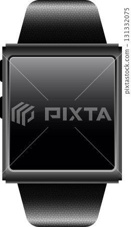 Sleek gray smartwatch with textured band and reflective screen, minimalist design for modern tech. 131332075